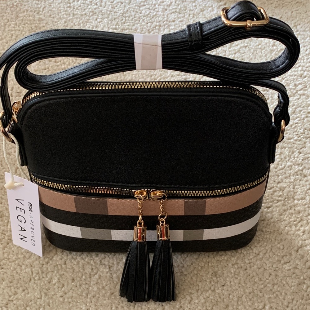 Fashion Boutique Black, Beige & White Vegan Shoulder/Crossbody Bag - NWT
